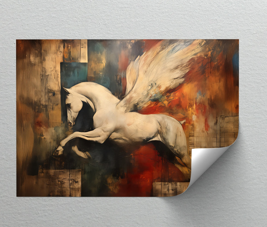 Wings of Flame – Abstract Pegasus in Fiery Tones Horse Canvas Print