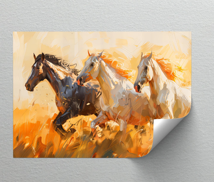 Trio of Galloping Horses in Abstract Firelight - Horse Canvas Print