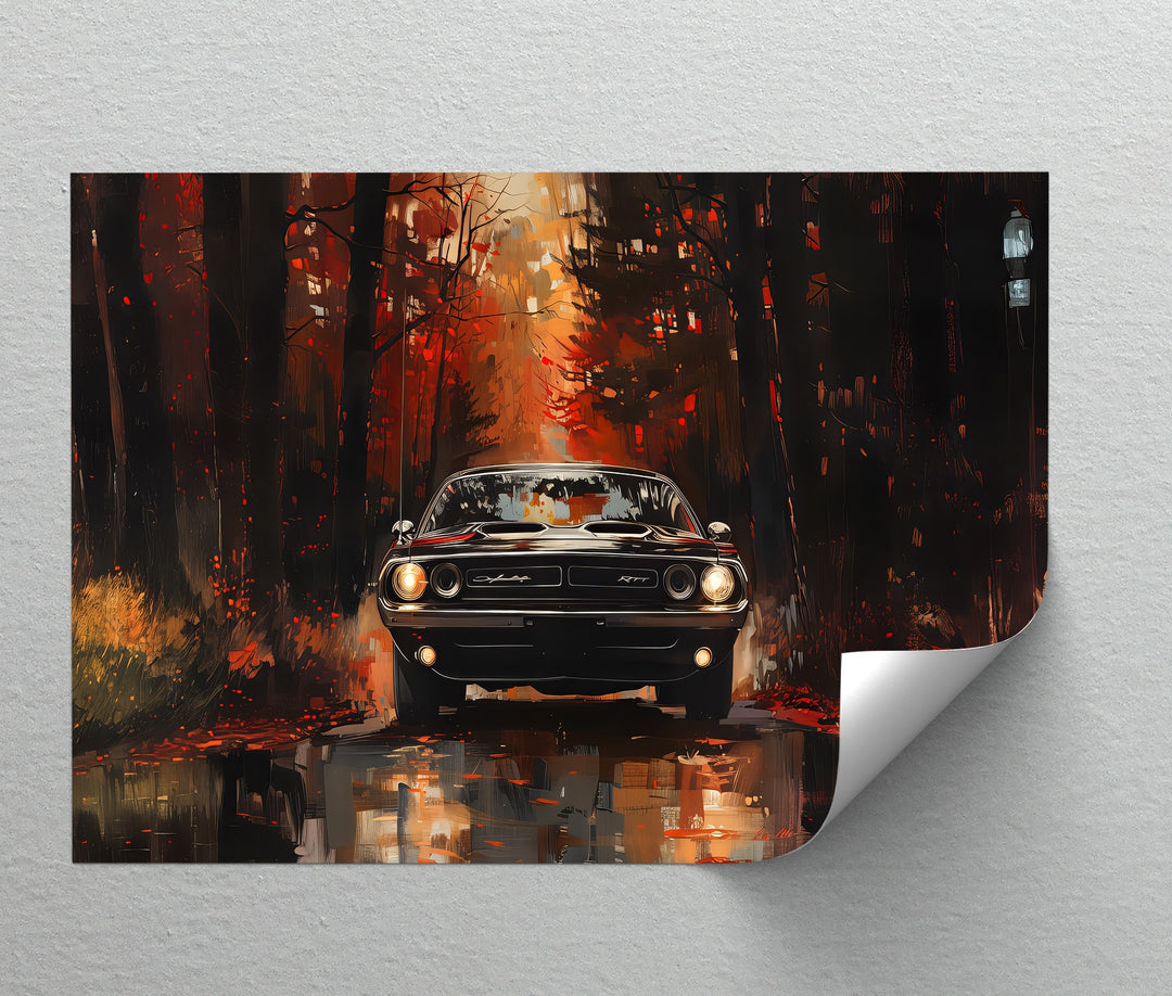 Dodge Challenger in Autumn Forest – Car Canvas Print