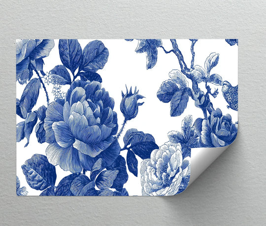 Exhibiting excellent material quality, this botanical blue rose garden unique canvas print showcases a high-resolution vintage floral design with impressive clarity.