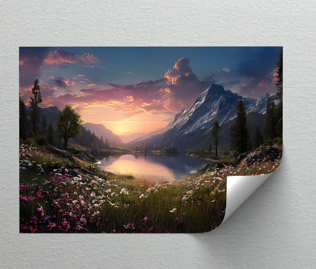 Serenity at Dusk – Sunset Mountain Lake Canvas Print