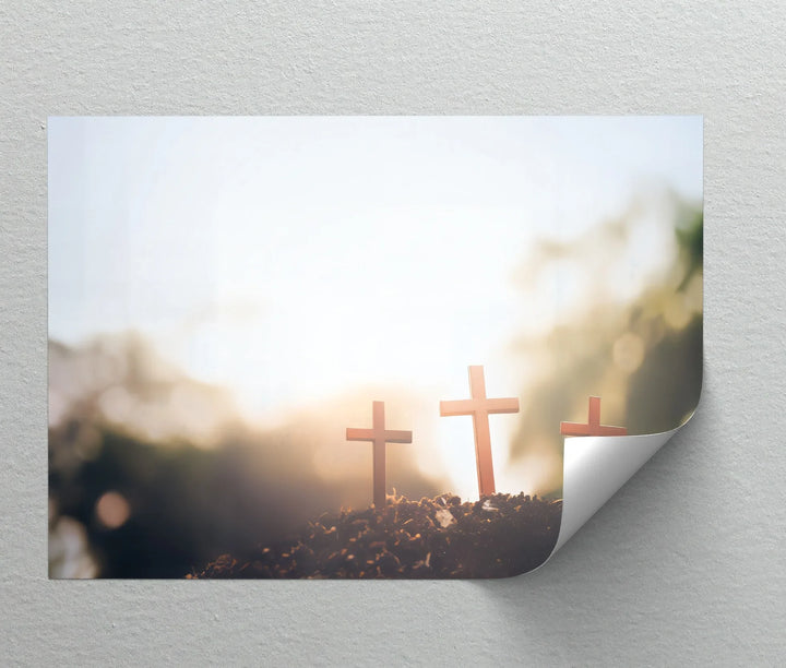 Three Crosses at Dawn – Symbolic Christian Canvas Print