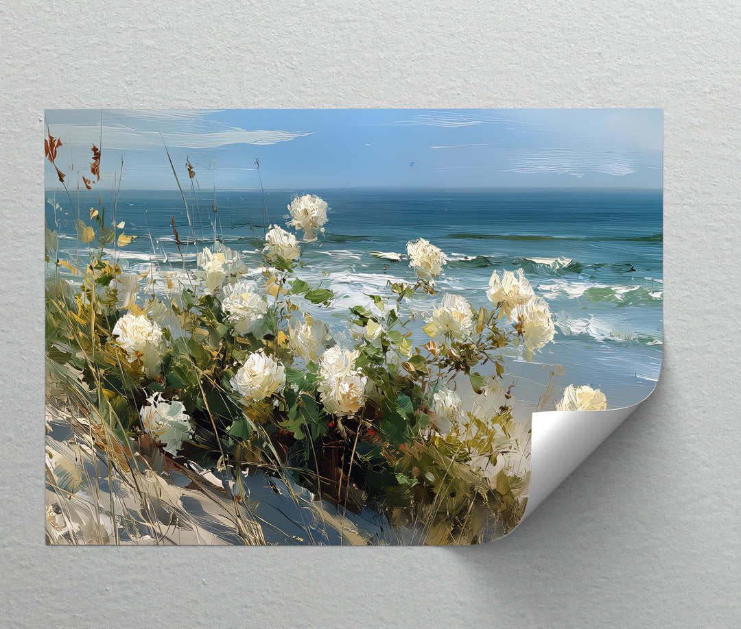 Whispers of the Dunes – White Roses by the Sea Canvas Print