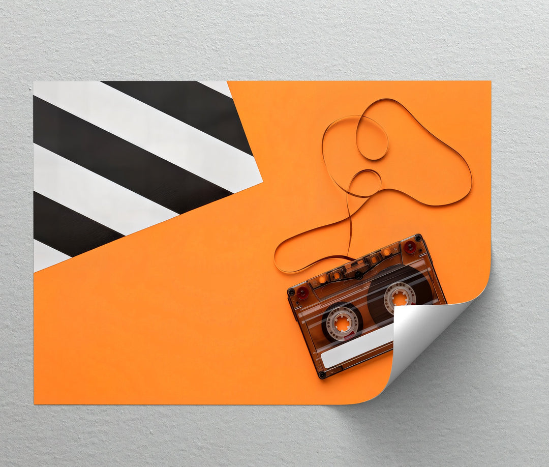 Retro Cassette Tape on Orange – Pop Art Music Canvas Print