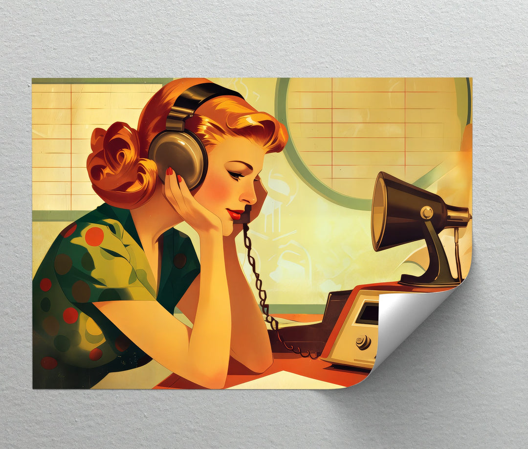 Echoes of Elegance – Retro Radio Lady Canvas Print