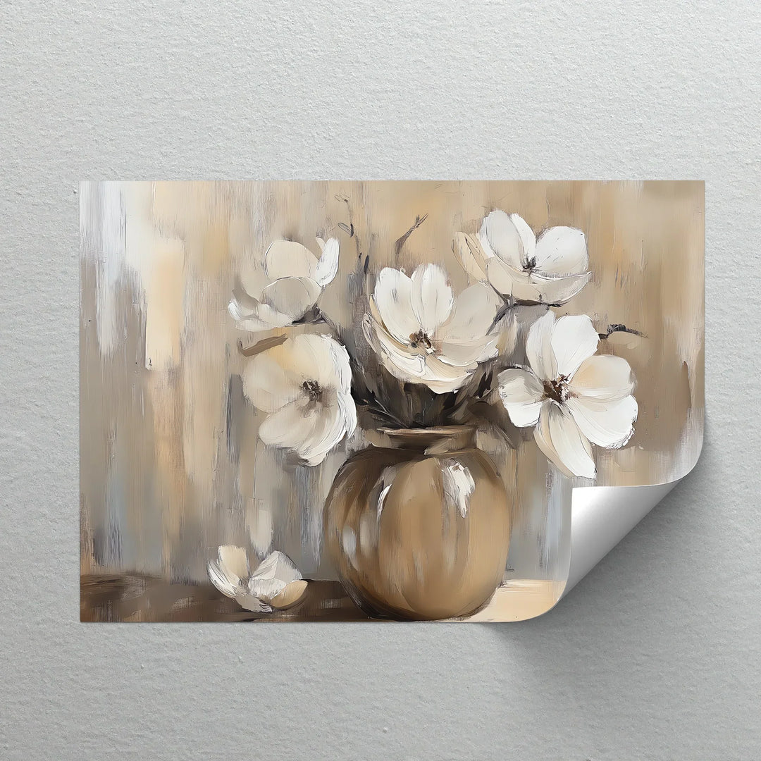 Vintage Cream Blooms – textured flower painting for living room.

