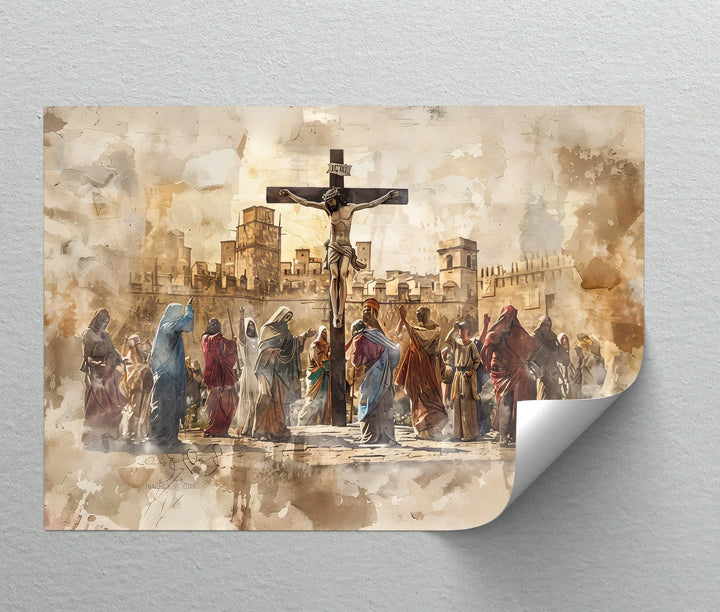 Witness to the Cross – Jesus Crucifixion Scene Canvas Print