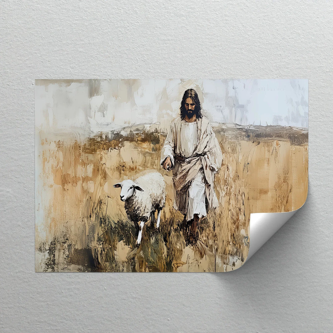 Divine care – Jesus and sheep religious wall decor.

