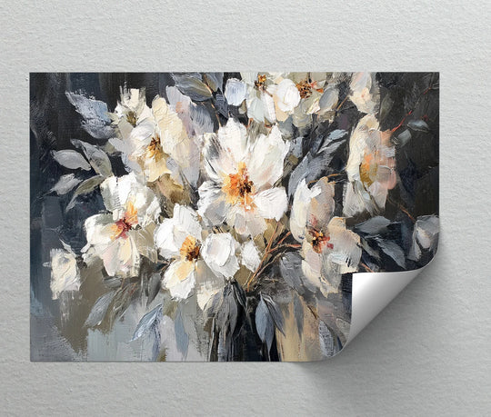 Central subject featuring a beautiful ivory petals in shadow textured floral canvas painting, a captivating canvas painting.