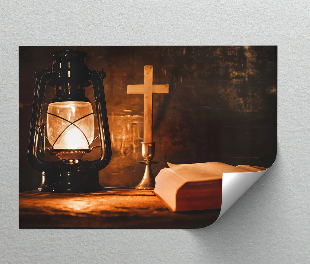 Guiding Light of Faith – Christian Lantern and Bible Canvas Print