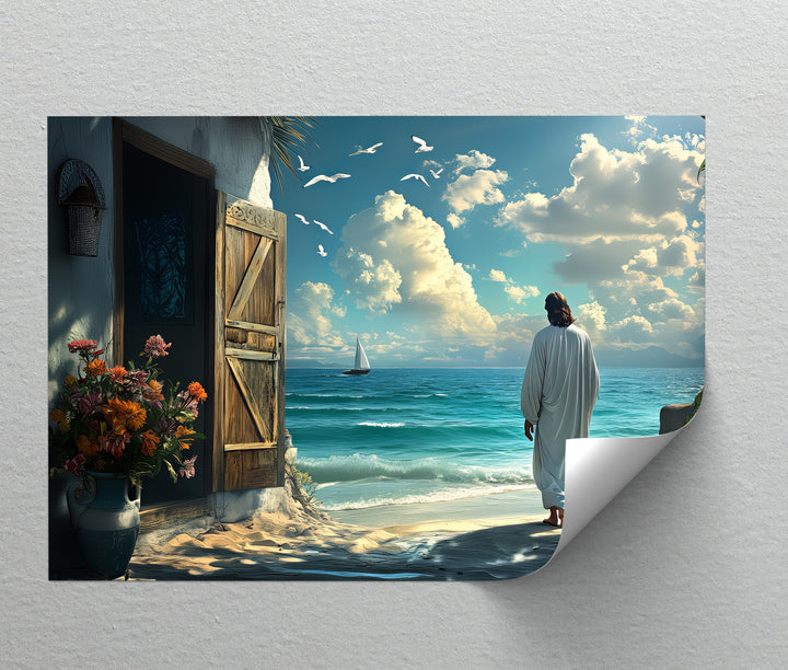 Peace by the Shore – Jesus Walking on the Beach Canvas Print