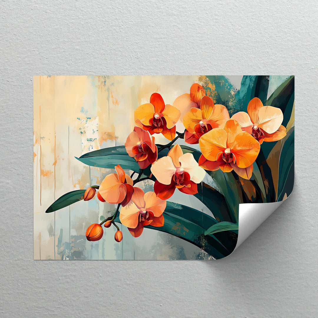 Sunset Orchid – bright floral canvas print for living room.

