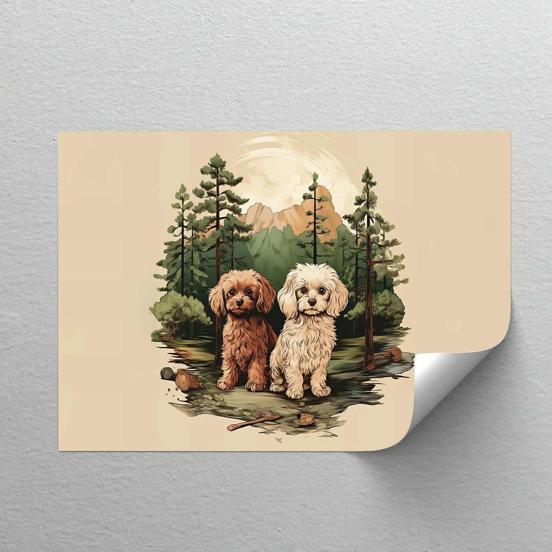 Wilderness Companions – Two Puppies in Forest Mountain Scene Canvas Print - MyPhotoStation