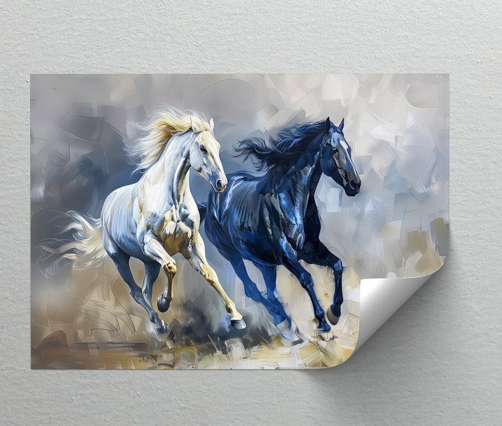 Celestial Gallop – Blue and White Abstract Horse Canvas Print