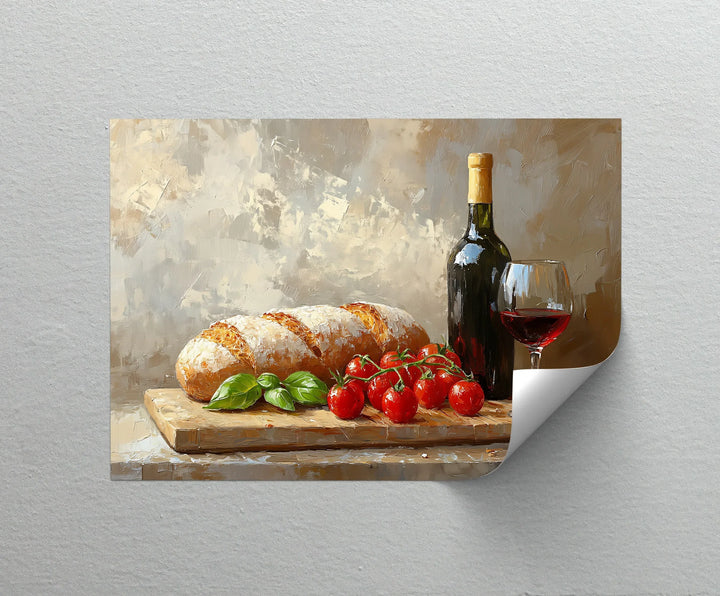 Italian Kitchen Still Life – Wine, Bread & Tomato Kitchen Canvas Art - MyPhotoStation