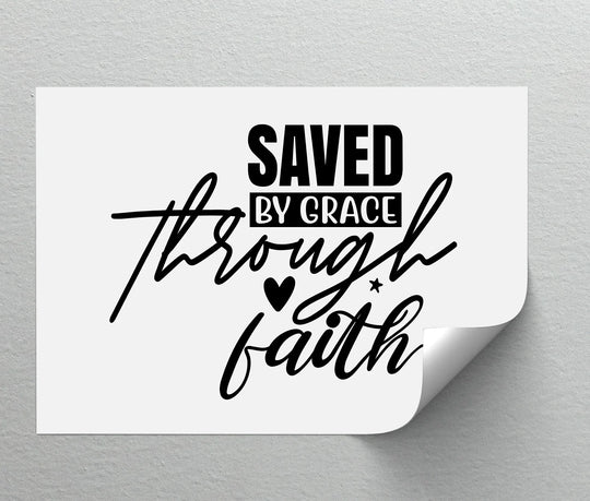 Negative space defines the elegant script of this 'Saved by Grace Through Faith' design, a unique canvas print showcasing inspirational Christian lettering.