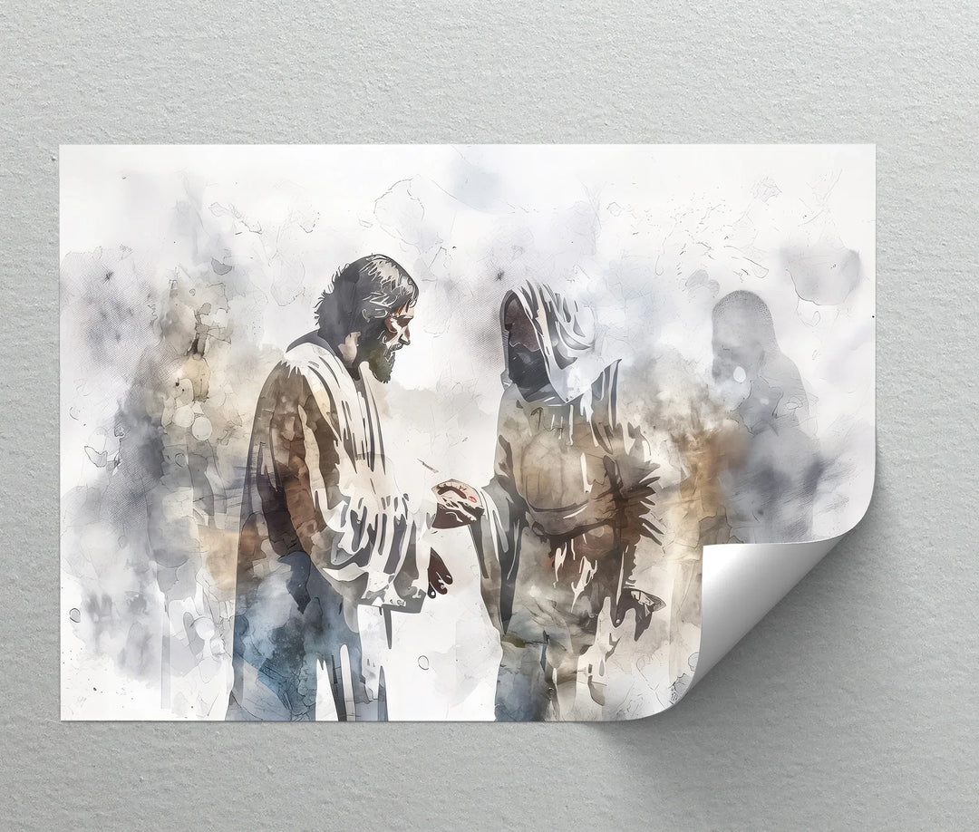The Wounds of Faith – Jesus and Thomas Watercolor Canvas Print