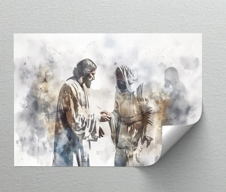 The Wounds of Faith – Jesus and Thomas Watercolor Canvas Print