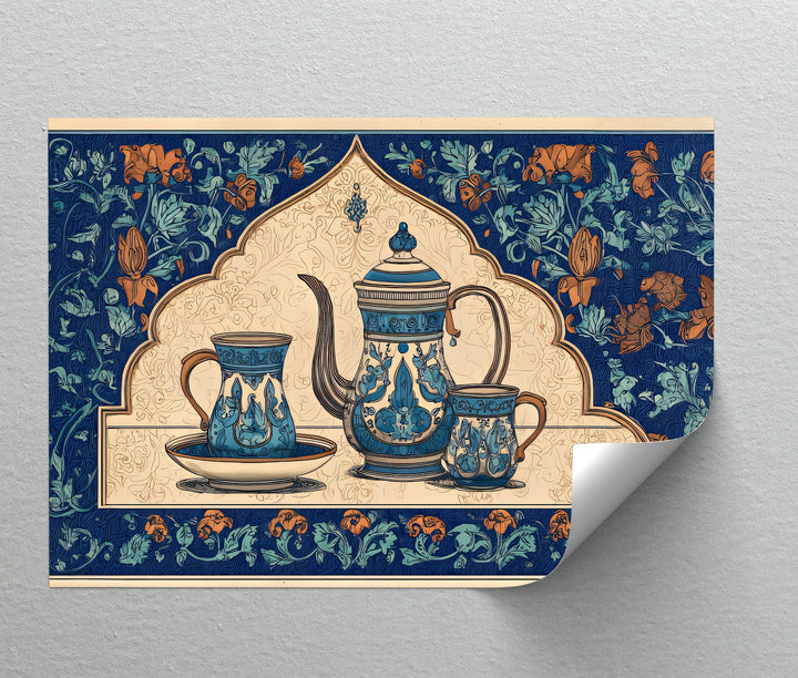 Ornate Blue Tea Set – Persian Canvas Print