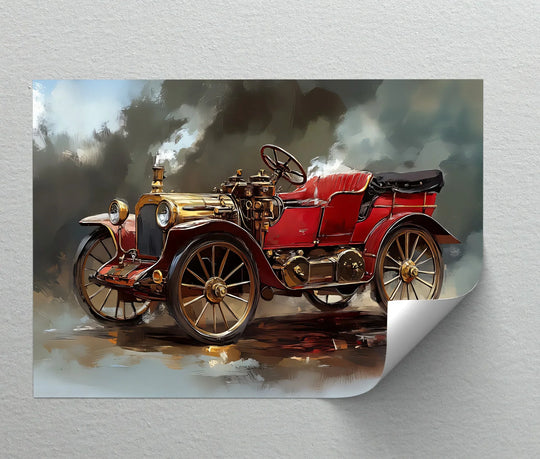 Showing the transition between colors, this unique canvas print highlights the golden era drive with vintage automotive art in hues of red, gold, and brown.