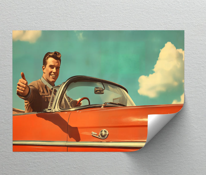 Cruise Control – Retro Convertible Thumbs-Up Canvas Print