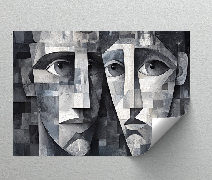 Fragmented Souls – Monochrome Abstract Faces Canvas Print