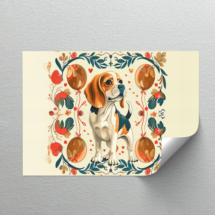 Decorative Dog Illustration with Floral Ornaments - Canvas Print - MyPhotoStation