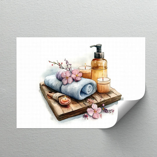 This relaxing bathroom canvas print captures the essence of wellness with its delicate textures, neutral palette, and spa essentials—perfect for modern decor.

