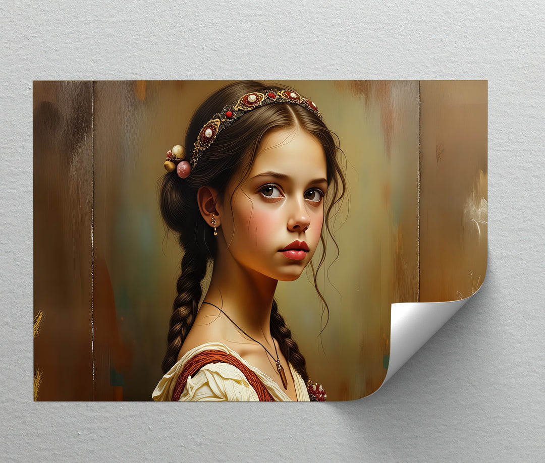 Golden Innocence – Young Girl Portrait Canvas Wall Art | Framed Art