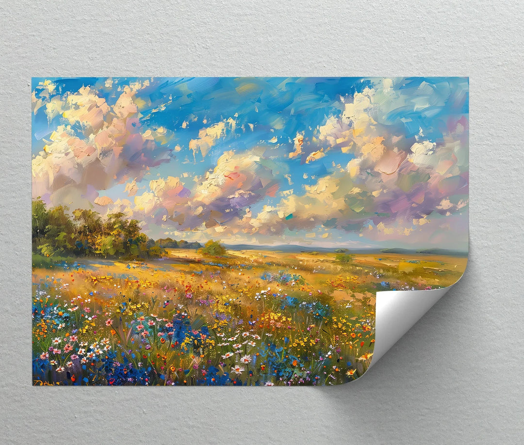 Golden Meadow Bloom – Colorful Wildflower Landscape Canvas Print - MyPhotoStation