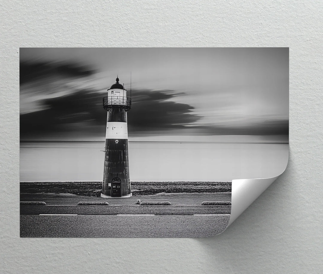 Still Waters – monochrome lighthouse photography print.

