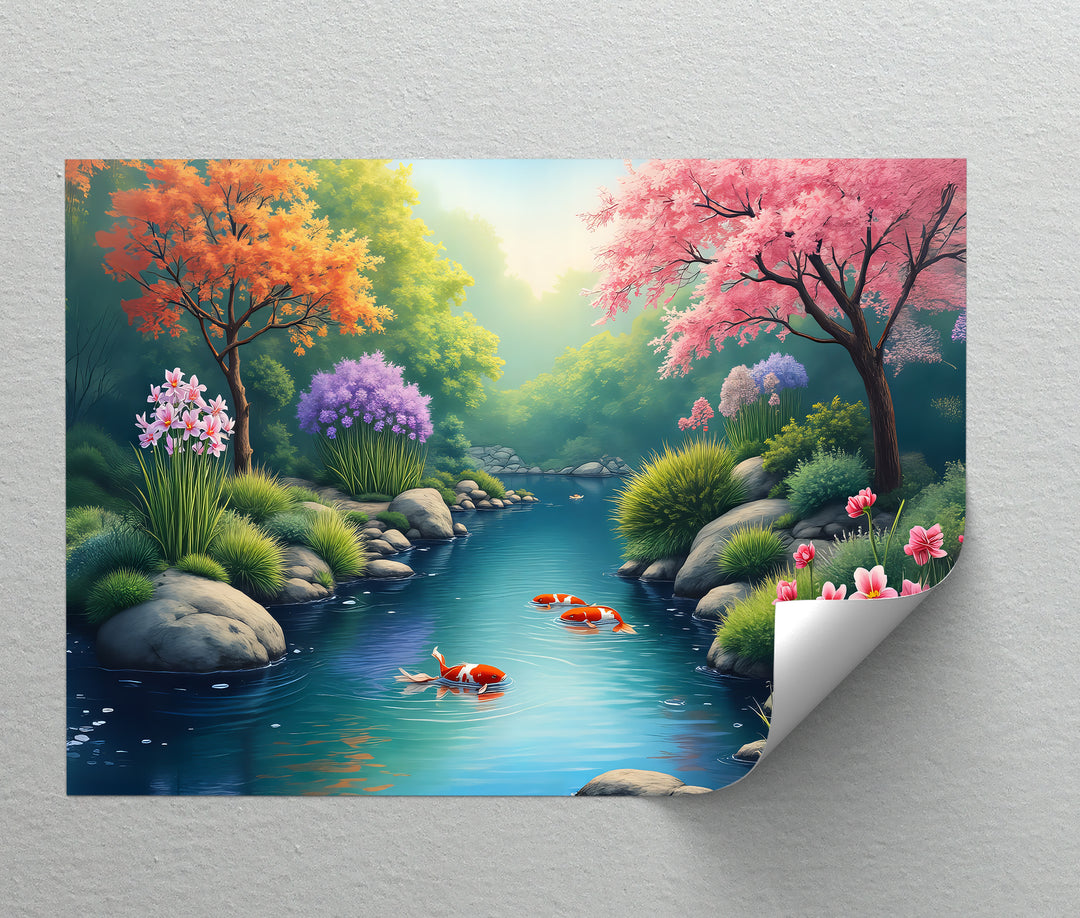 Tranquil Koi Pond – Japanese Garden Canvas Wall Art | Framed Art