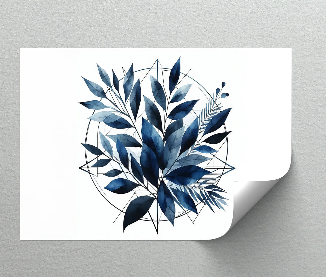 Geometric Botanical Harmony – Blue Leaf Canvas Print - MyPhotoStation
