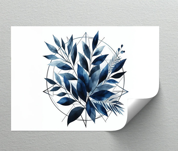 Geometric Botanical Harmony – Blue Leaf Canvas Print - MyPhotoStation