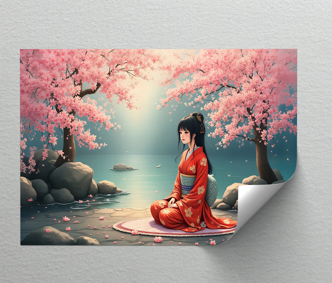 Cherry Blossom Serenity – Japanese Geisha Kimono Canvas Wall Art | Canvas Art