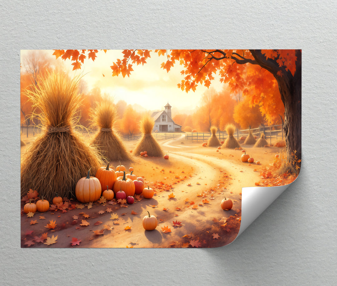 Autumn Pathway – Farmhouse Pumpkin Fall Canvas Wall Art | Framed Art