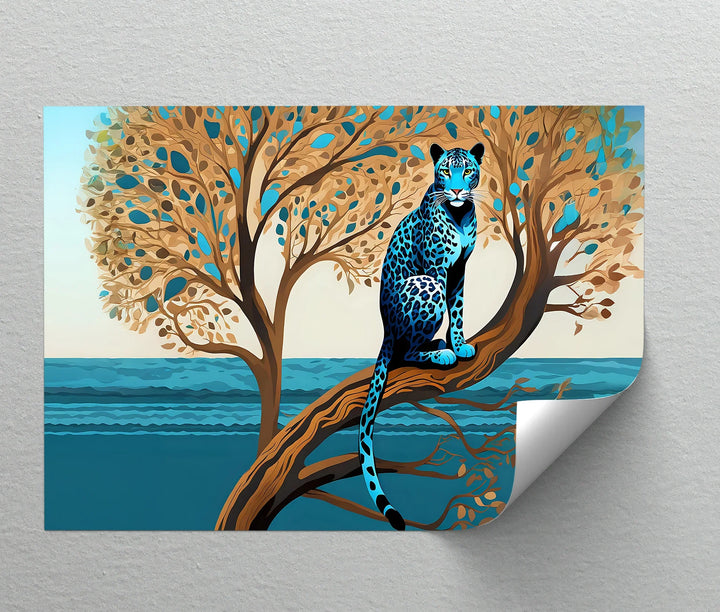 Blue Leopard in Tranquil Tree – Modern Jungle Animal Canvas Print - MyPhotoStation