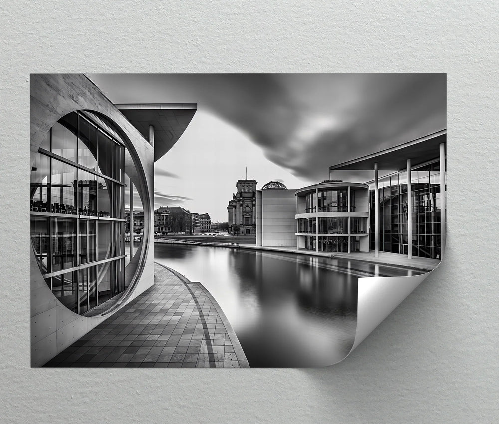 Berlin Reflections – cityscape wall art in monochrome.


