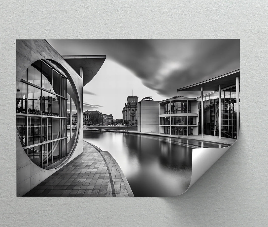 Berlin Reflections – cityscape wall art in monochrome.

