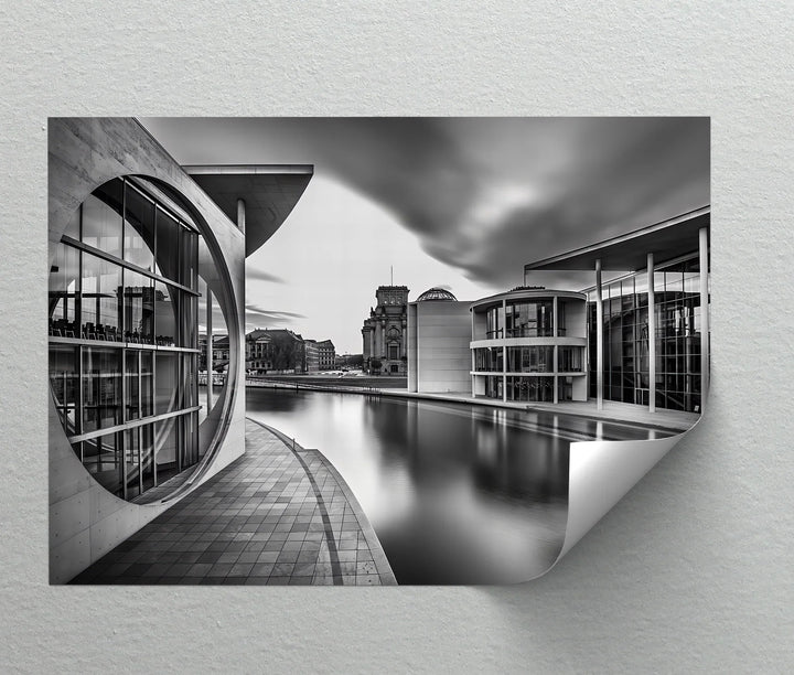 Berlin Reflections – cityscape wall art in monochrome.

