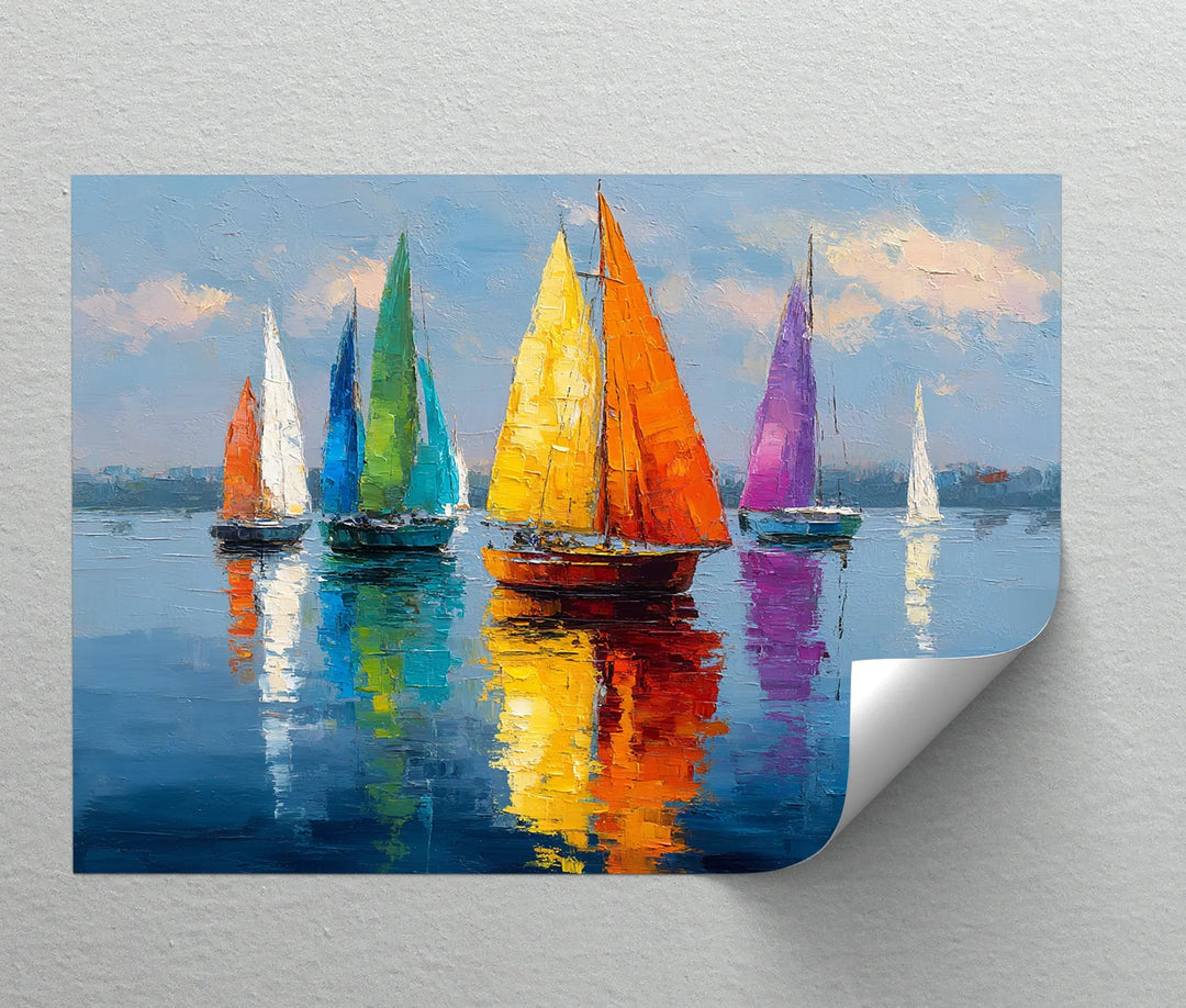 Colorful Sailboats on Water – Vibrant Nautical Canvas Print - MyPhotoStation