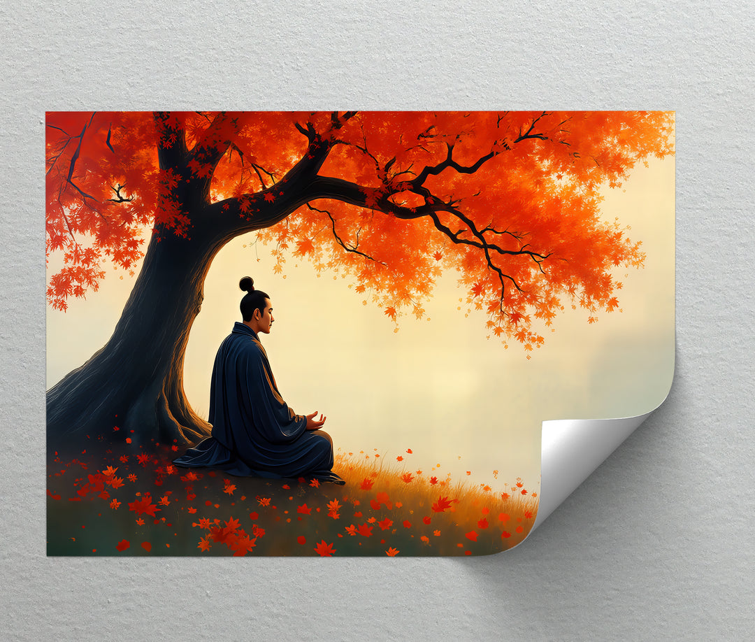 Samurai Meditation Under Maple Tree - Canvas Wall Art | Canvas Prints