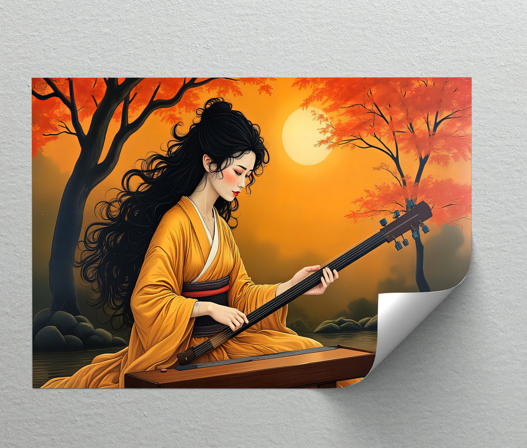 Golden Harmony – Japanese Autumn Moon Geisha Canvas Wall Art | Canvas Art
