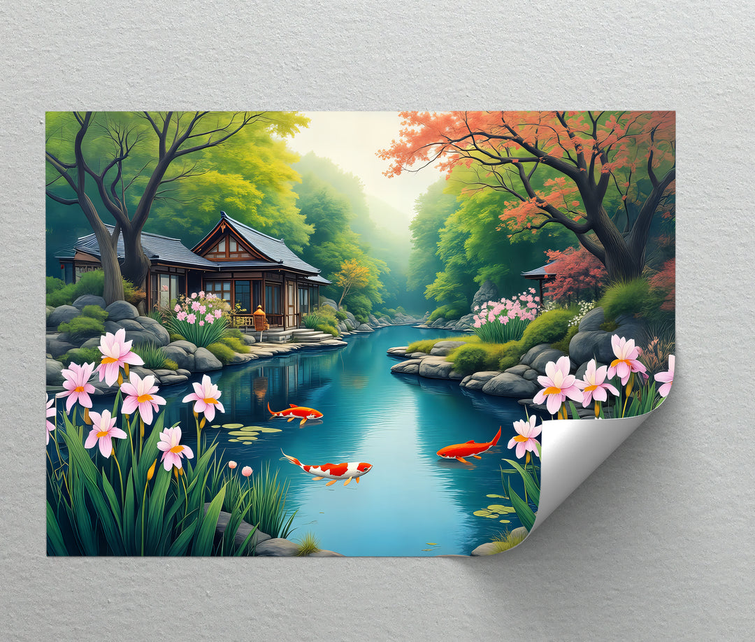 Zen Koi Pond by Japanese House – Canvas Wall Art | Framed Art