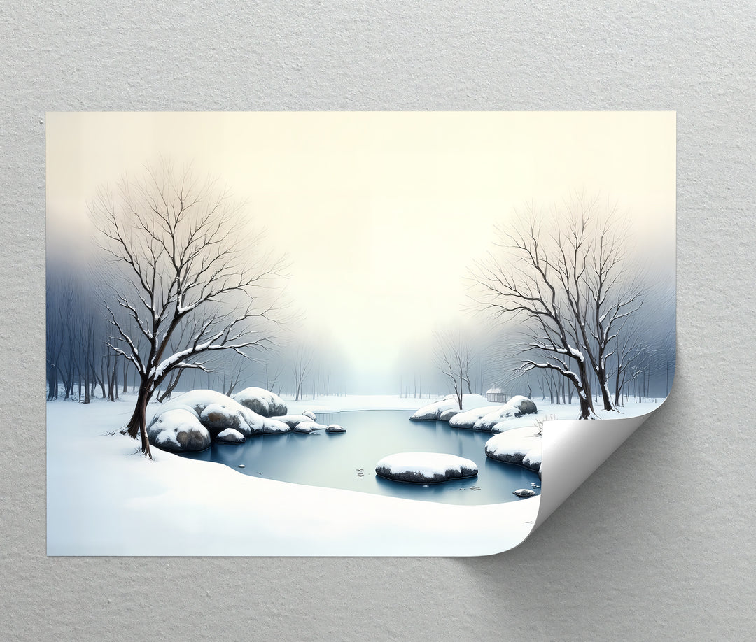 Silent Winter Lake – Snowy Landscape Canvas Wall Art | Large Canvas