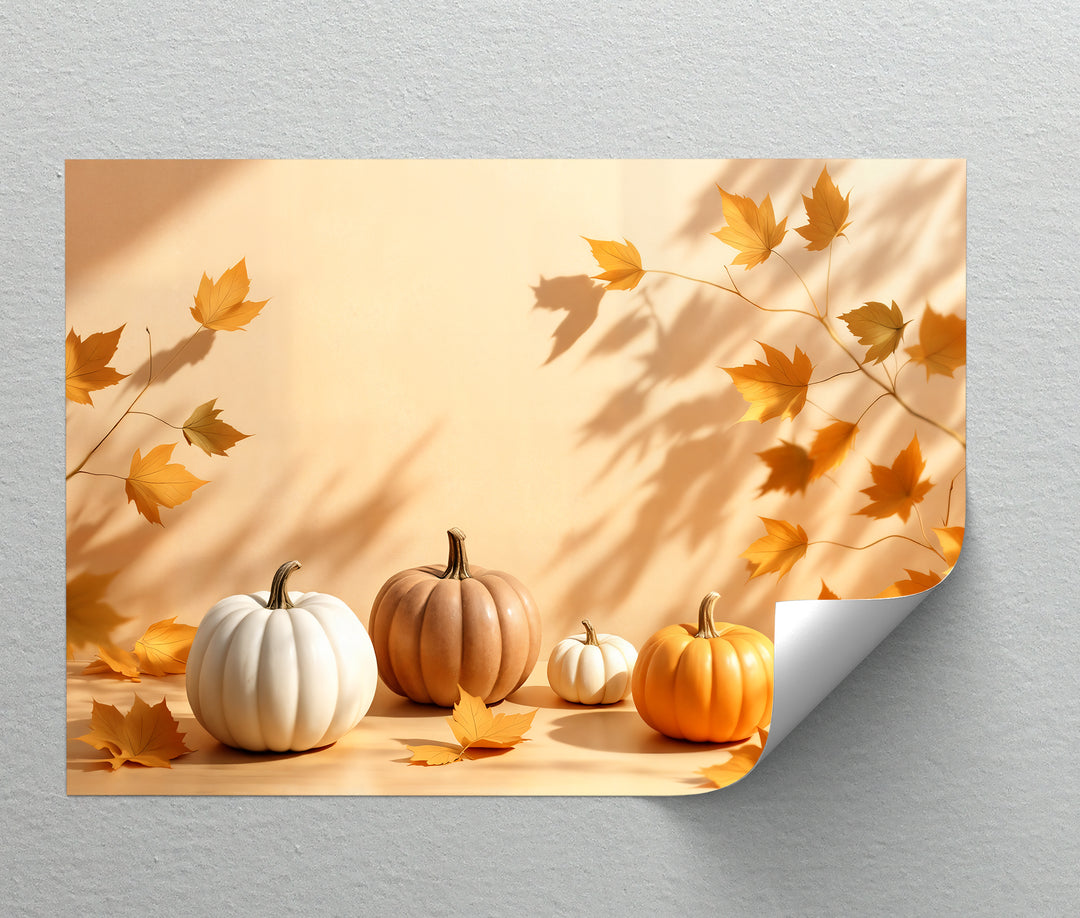 Golden Harvest – Minimalist Pumpkins Canvas Wall Art | Framed Artwork