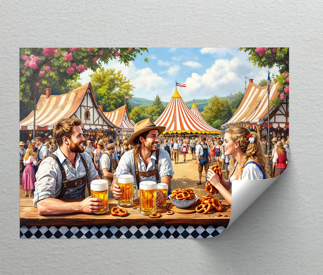 Oktoberfest Friends – Bavarian Beer & Pretzel Canvas Wall Art | Canvas Art
