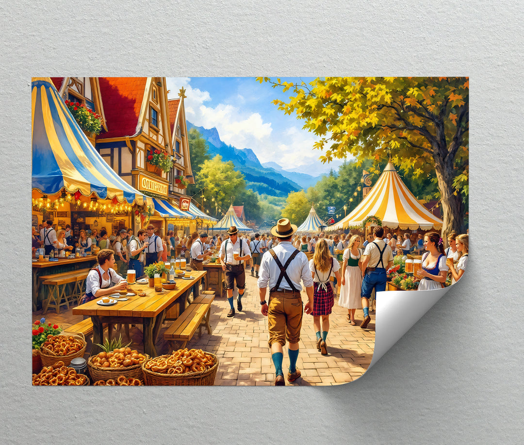 Bavarian Oktoberfest Street Scene – Beer Festival Canvas Wall Art | Canvas Art