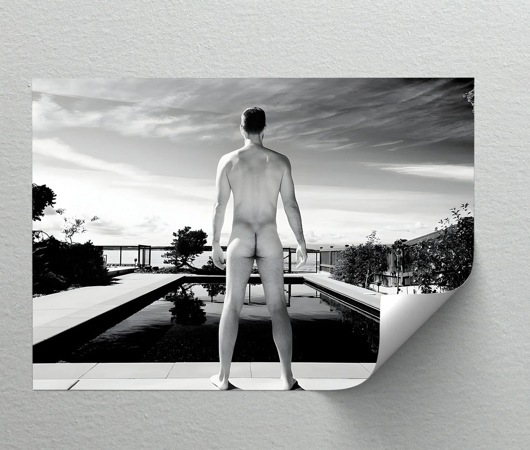 Stillness Before the Dive – Black and White Male Nude Canvas Print - MyPhotoStation