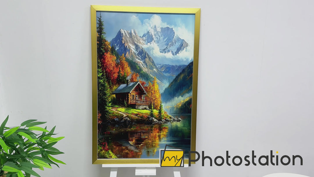 Retraite d'automne–Chalet de montagne au bord du lac Hudson Tableau Peinture à l’huile